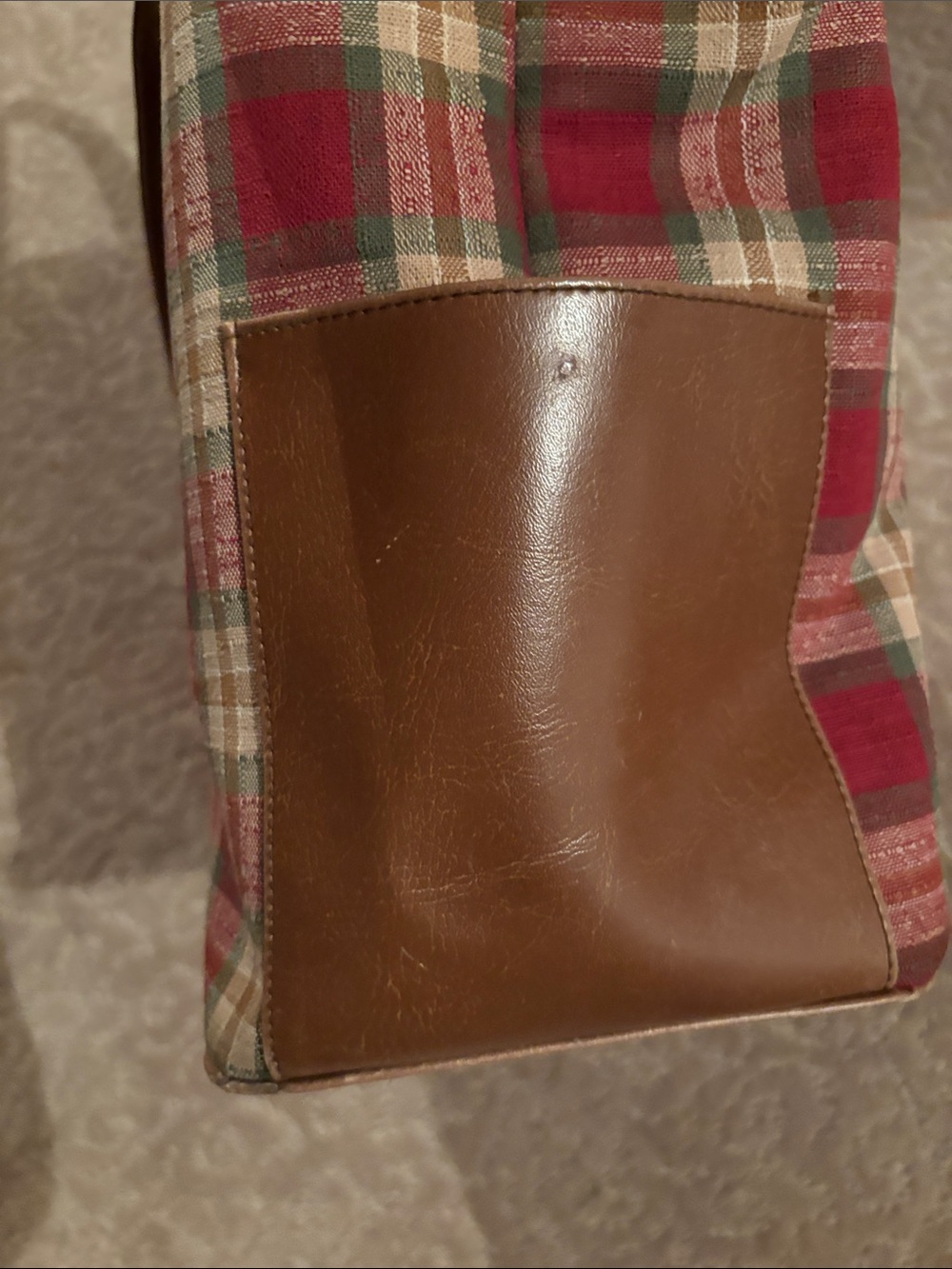 Vtg Longaberger Homestead Red Plaid Canvas Tote Bag Shoulder Purse - Picture 6 of 11